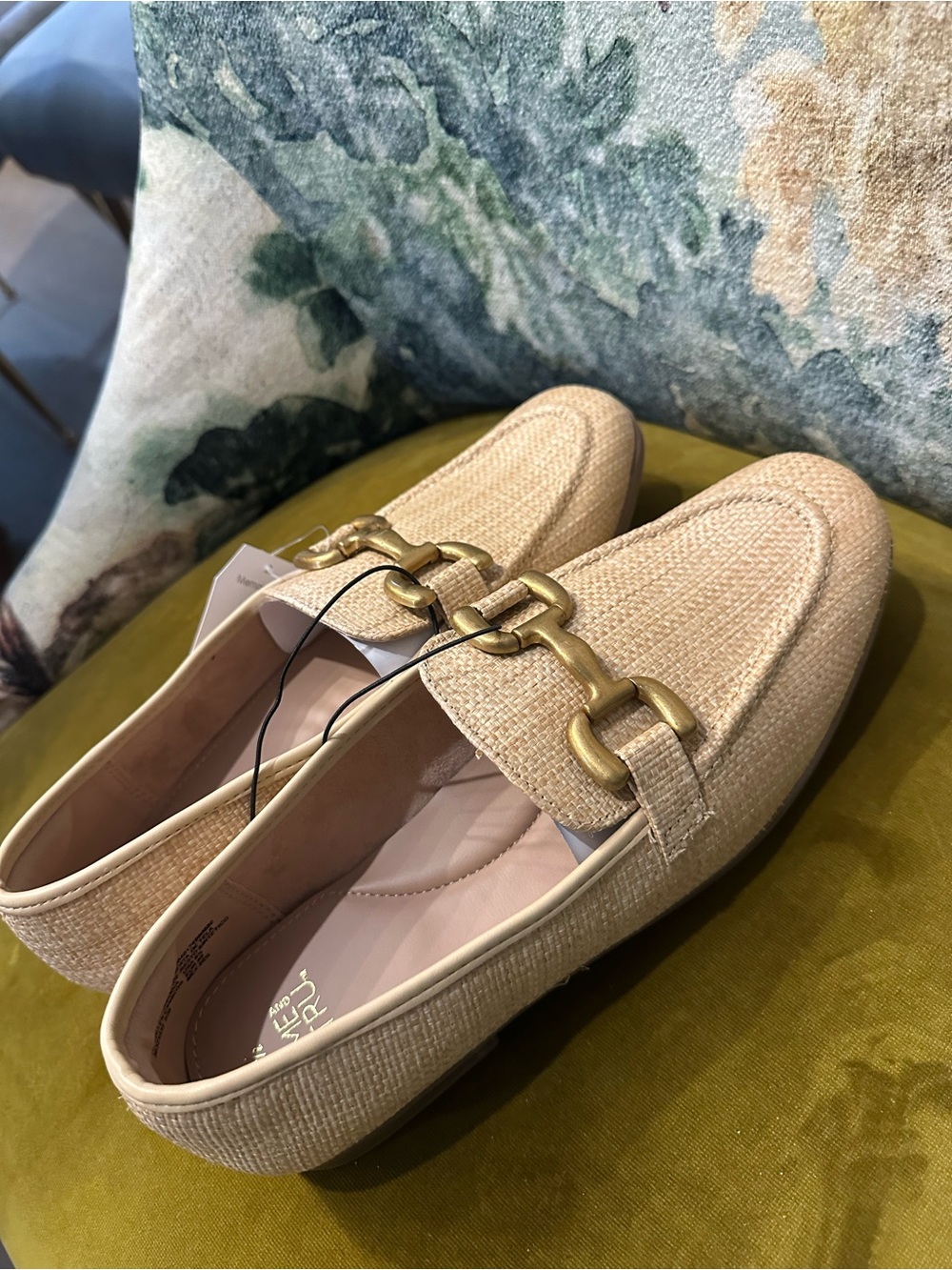 Womens raffia Loafer with Gold  Accent
